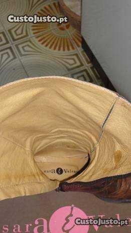 Botas de senhora em pele castanha Sara Valente