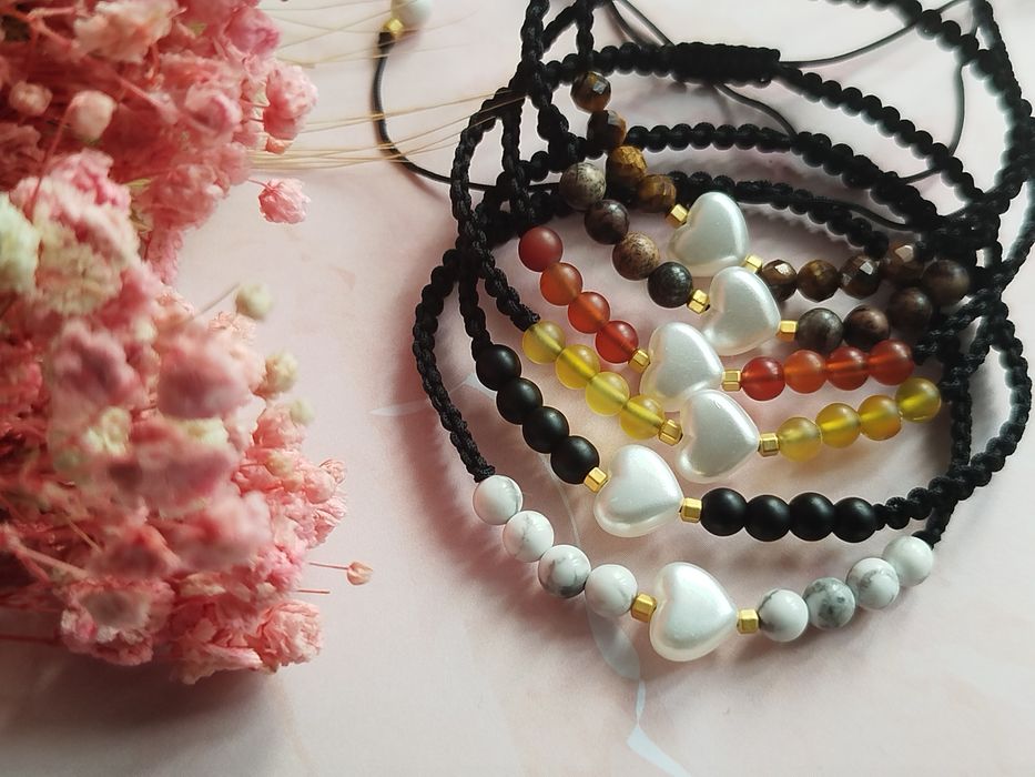 SERCE bransoletka, kamienie naturalne: Jaspis naturalny, Hematyty, akr