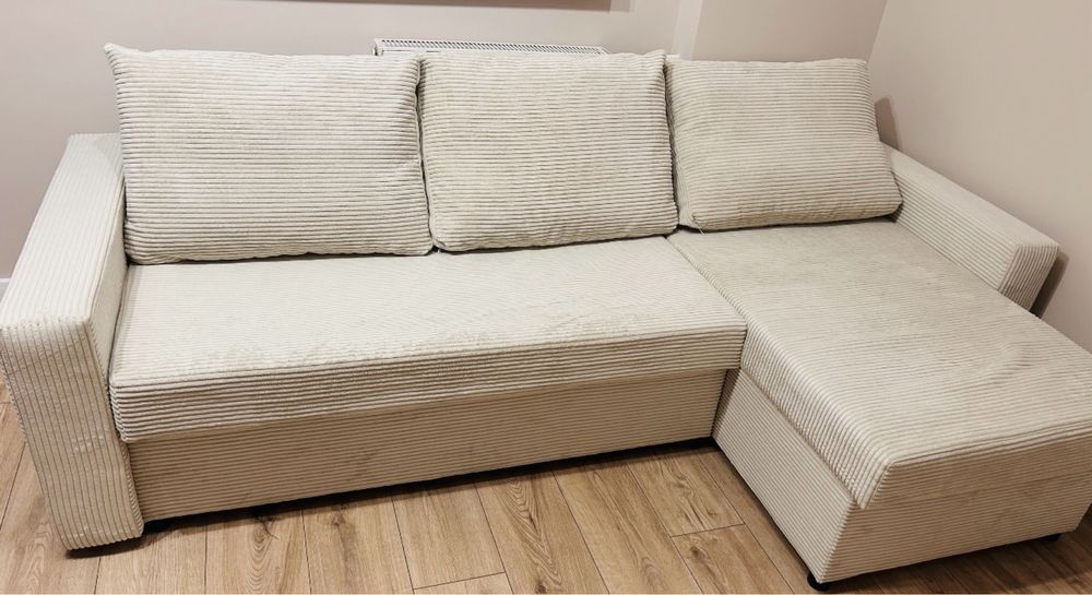 Sofa 3-osobowa sztruksowa ze skrzynią i funkcją spania