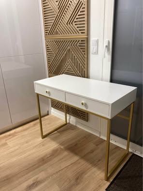 Movel de hall de entrada com 2 gavetas em branco e dourado