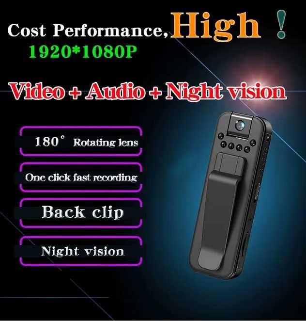 Mini Camera 1080p de corpo com wifi, clip, visao noturna e rotação 180º