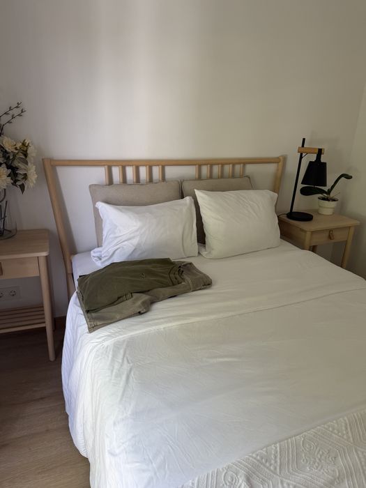 Cama Ikea BJÖRKSNÄS madeira + colchão 140