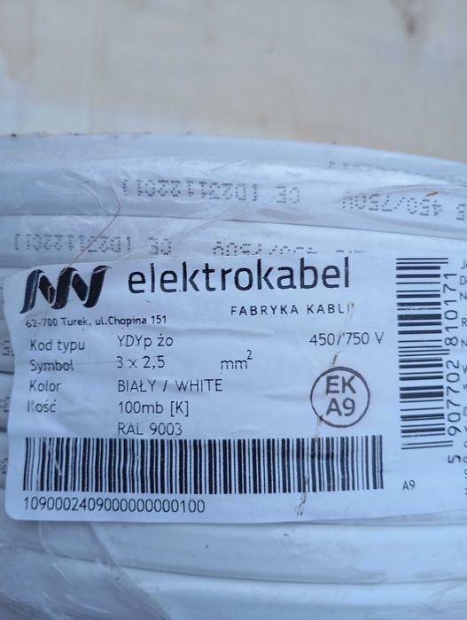 Przewód kabel płaski YDYP 3x2,5 450/750V 100mb Elektrokabel