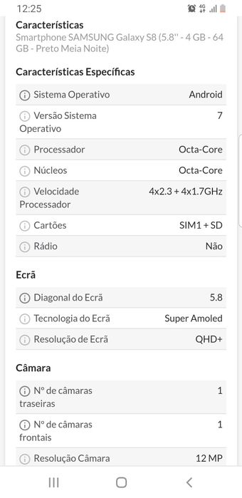 Telemóvel Samsung Galaxy S8 com carregador e capa