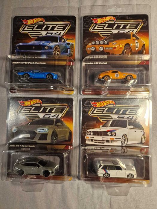 Hot Wheels ELITE 64 - 4 szt: BMW 318i, Porsche 928, Audi RS 7, Mustang