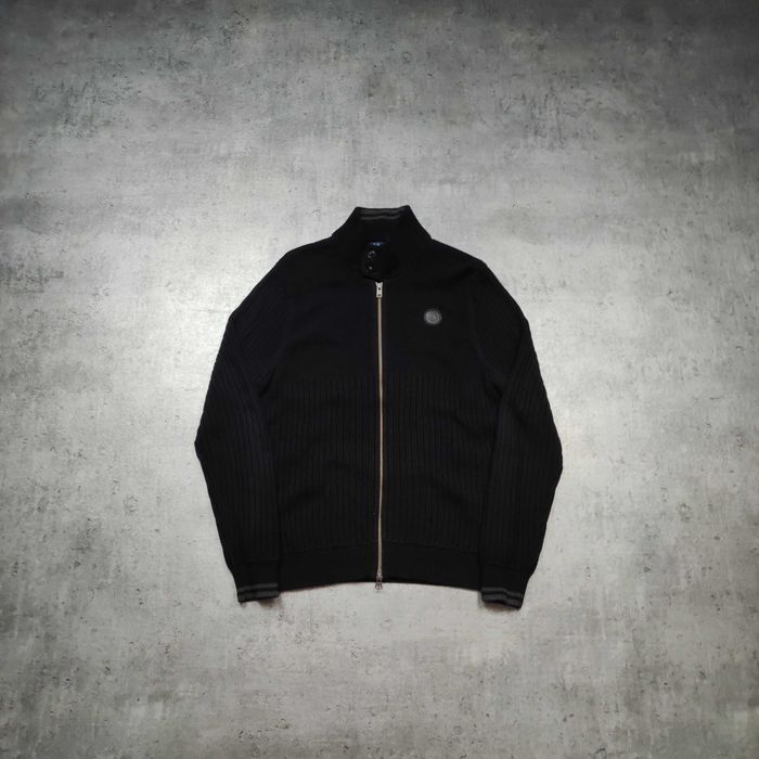 MĘSKI Elegancki Sweter Stójka Bluza Pleciona Bawełna Fred Perry Haft