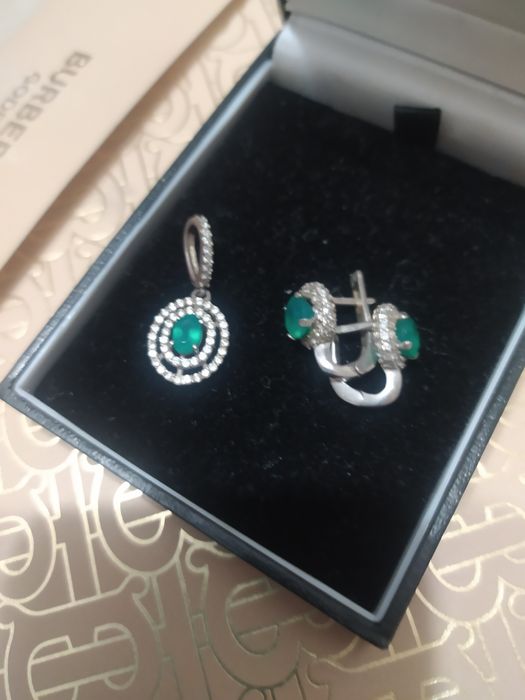 Срібні сережки з агатом, кулон срібний з агатом