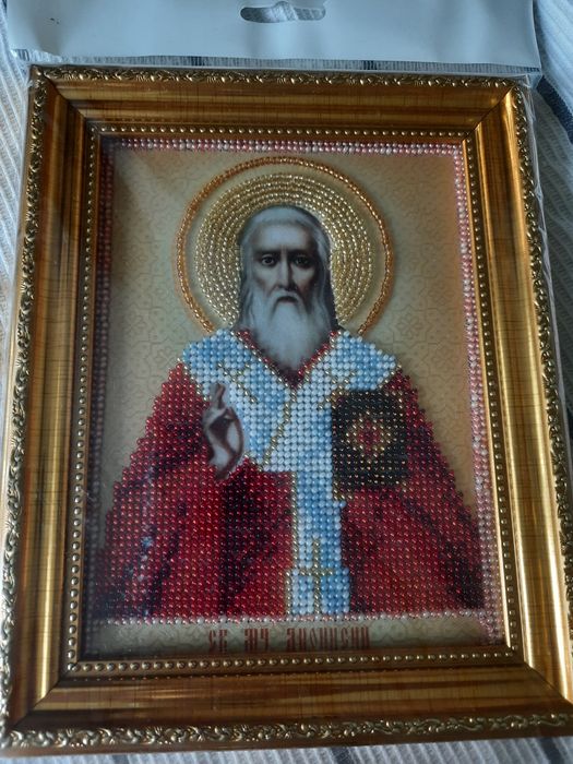 Икона Денис вышита чешским бисером