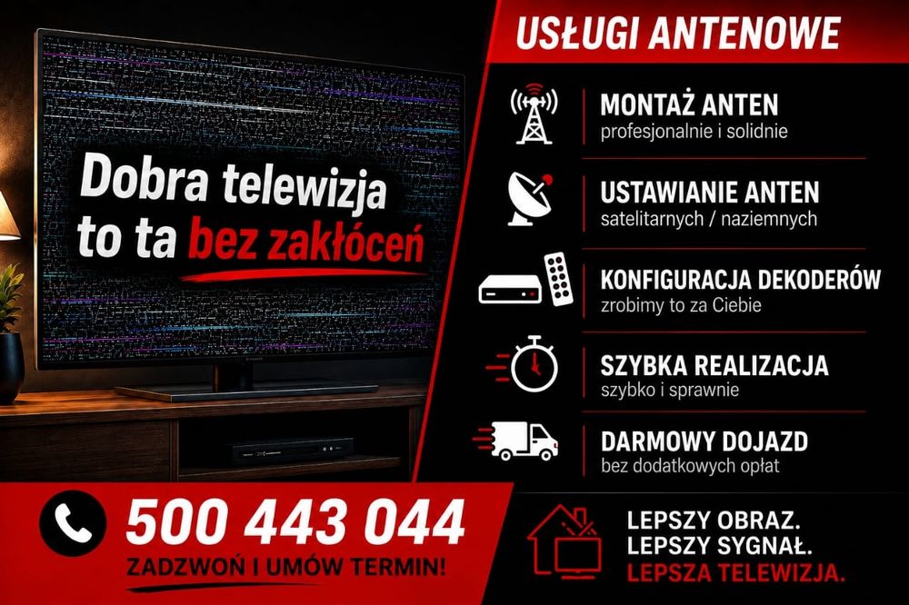 Serwis montaż ustawienie anten satelitarnych naziemnych. Szybka realizacja nawet w dniu zgłoszenia 7/24h Polsat Canal+ Orange Naziemna DVB-t Starlink