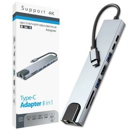 Hub adapter rozdzielacz Usb C 8w1 Lan 4K aluminiowy