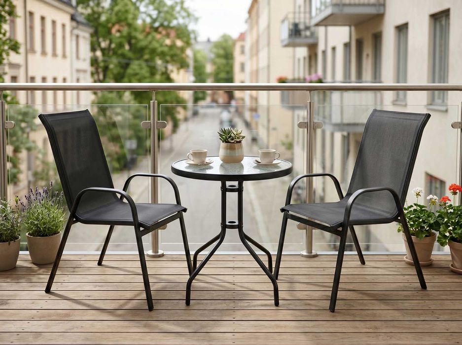 Meble Ogrodowe na Balkon Taras Zestaw Stolik + 2 Krzesła Nowe