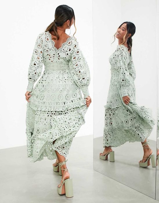 Asos design sukienka haftowana ażurowa haft angielski 34 XS