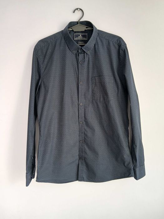 Granatowa koszula męska w kropki wzorki rozmiar L