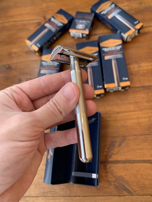 Безопасная бритва gillette king c с 5 сменными лезвиями станок т образный muhle r89