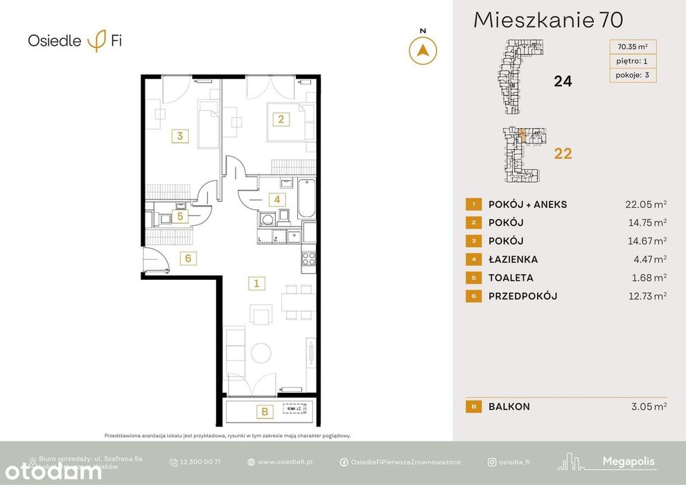 3-pokojowe mieszkanie 70 m² + balkon Bez Prowizji - Widok 2