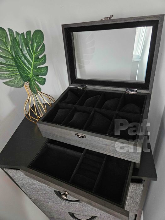 Szkatułka organizer kuferek na biżuterię zegarki czarna na prezent