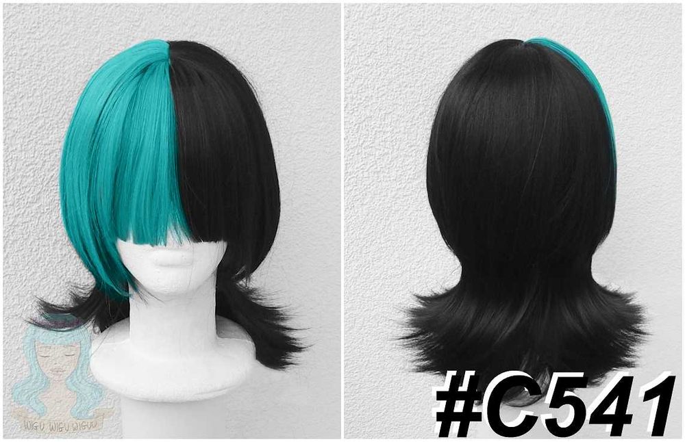 Kirara Hoshi Jujutsu Kaisen Czarna peruka krótka z grzywką turkusowym pasemkiem cosplay wig na konwent halloween zabawę karnawał imprezę przebranie