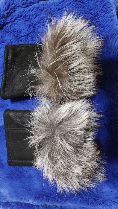 Rękawiczki bez palców skórzane obszyte futrem z lisa