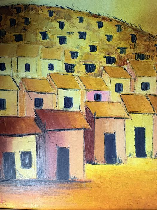 Linda pintura em óleo sobre tela - paisagem urbana - assinada