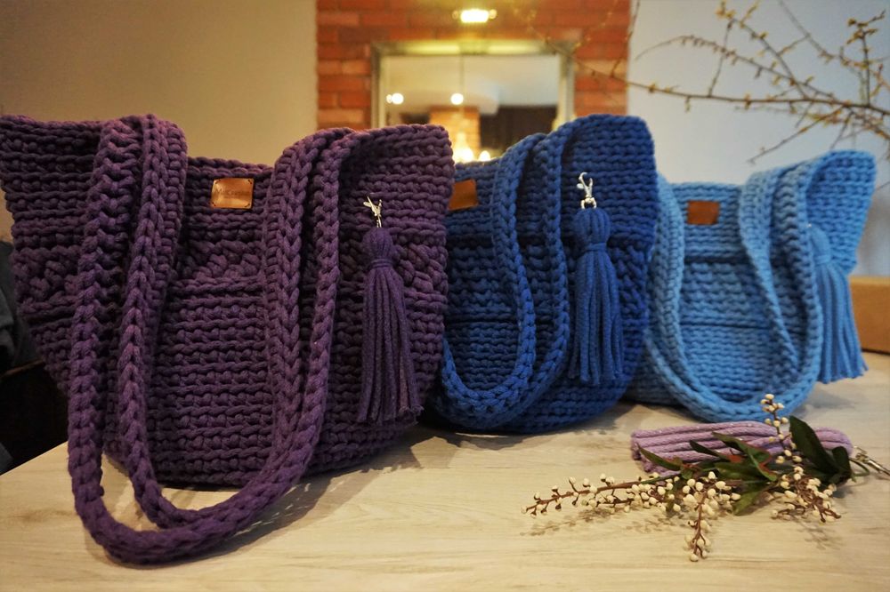 torba ze sznurka bawełnianego- różne kolory, handmade