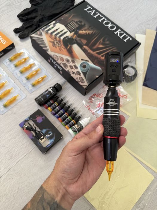Kit Tattoo/ Tatuagem COMPLETO Máquina Pen Sem Fios c/Pele treino