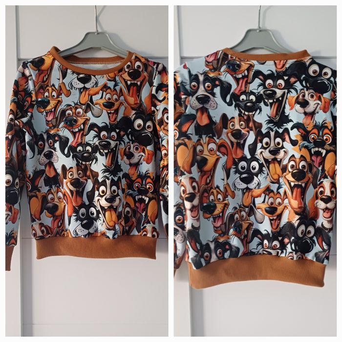 Nowy sweterek, bluza szalone psy rozmiar 116 unisex