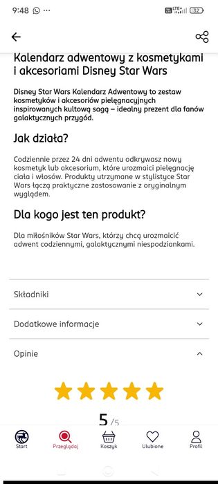 Nowy kalendarz adwentowy Disney STAR WARS  kosmetyki prezent krem żel