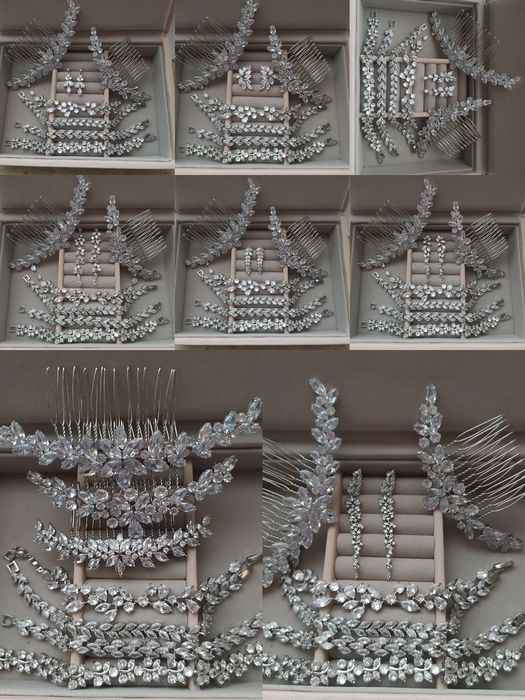 Komplet ślubny srebrny kolczyki bransoletka grzebyk