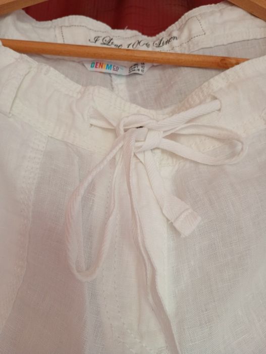 Spodnie Lniane białe 100% len, wakacje,lato, upał róż.42