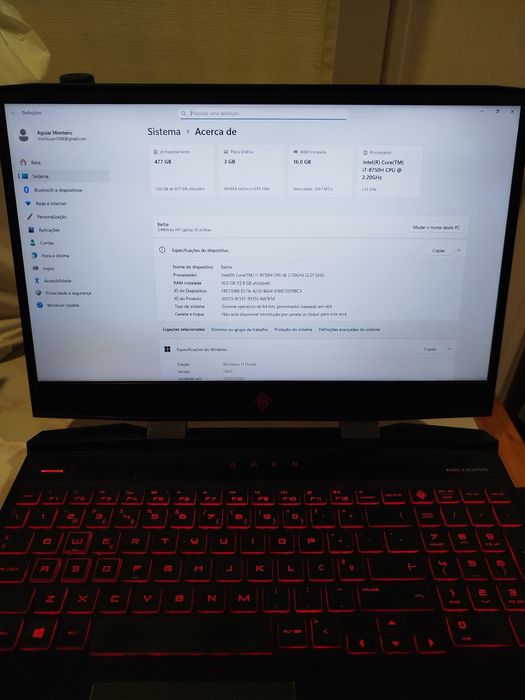 Portátil Omen HP GTX 1060 + headset e mouse RAZER