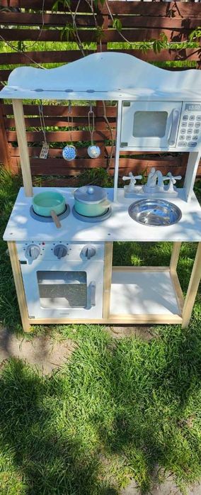 Zestaw Duża Bezpieczna Kuchnia Drewniana Dla Dzieci + Gratis Akcesoria