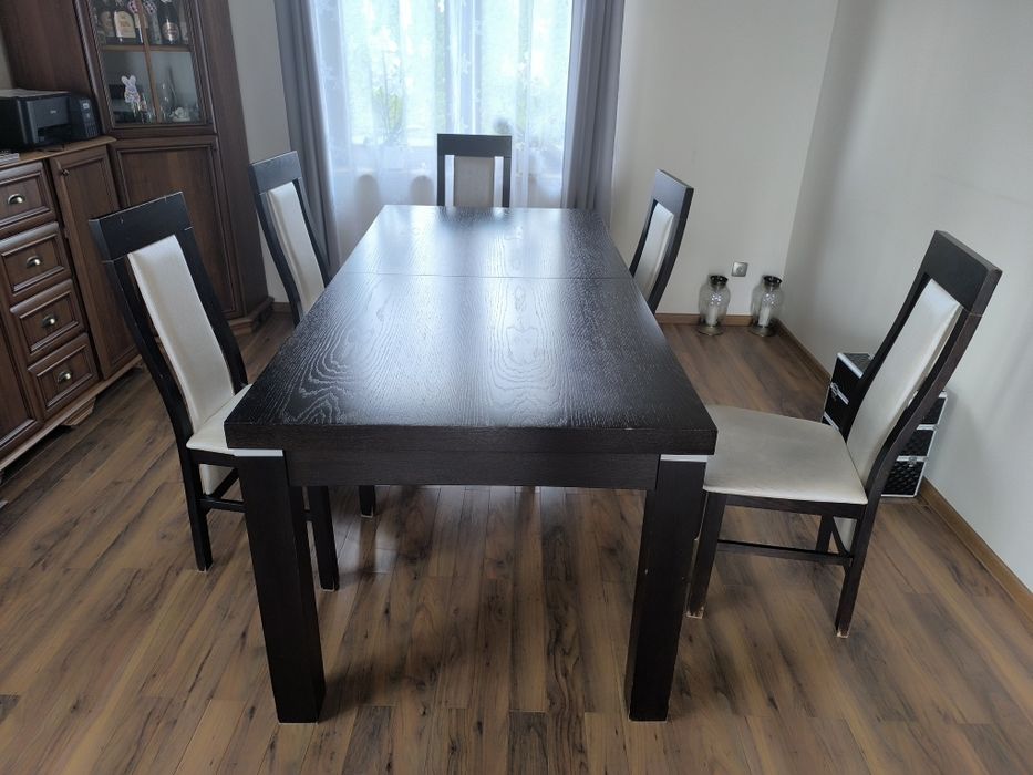 Stół rozkładany + 6 krzeseł | 200–280 cm | drewniany komplet