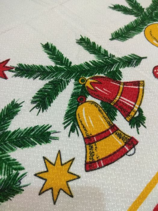 PRL Bawełniany obrus świąteczny