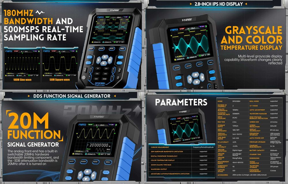 Fnirsi DS215H, DPOX180H, BSIDE O2 Pro осциллограф 2-канала, генератор