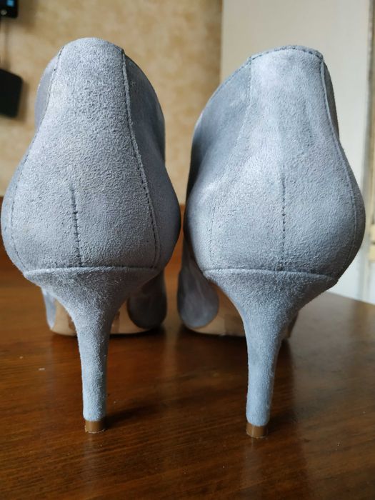 Сіро-блакитні весільні жіночі ботильйони на шпильці замш 41розмір/26см