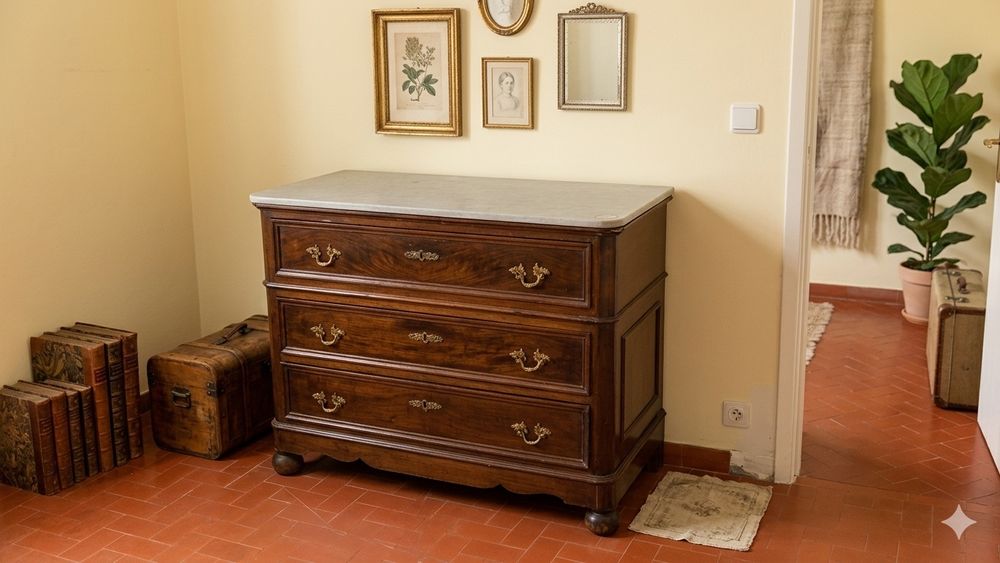 Cómoda  antiga com tempo de pedra