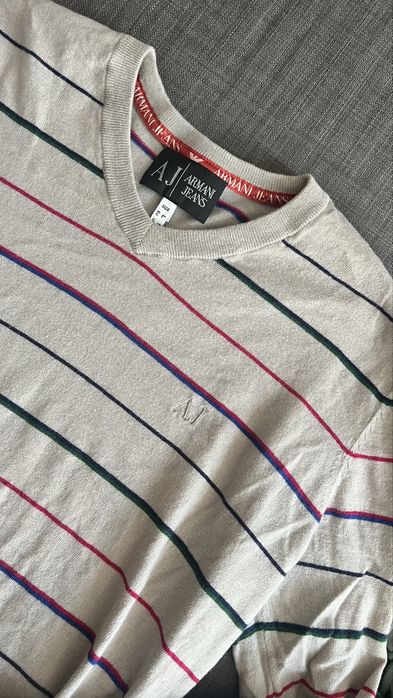 Męski sweter Armani Jean L bałwelna wełna Kaszmir w paski