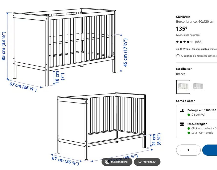 Berço Sundvik Ikea + Colchão + protecção Berço