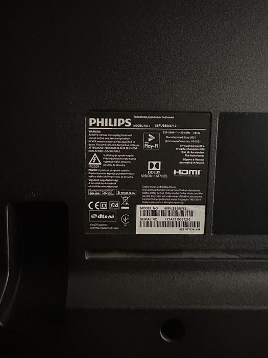 Smart TV Android Philips UHD 4K 146cm Escrã Estragado
