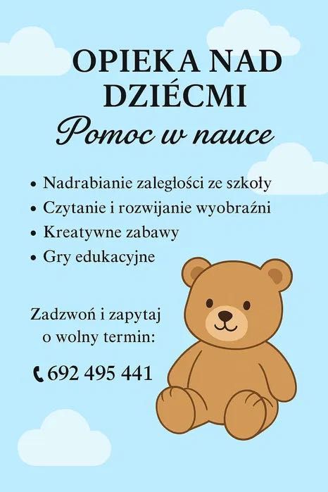 Opiekunka, opieka i pomoc w nauce