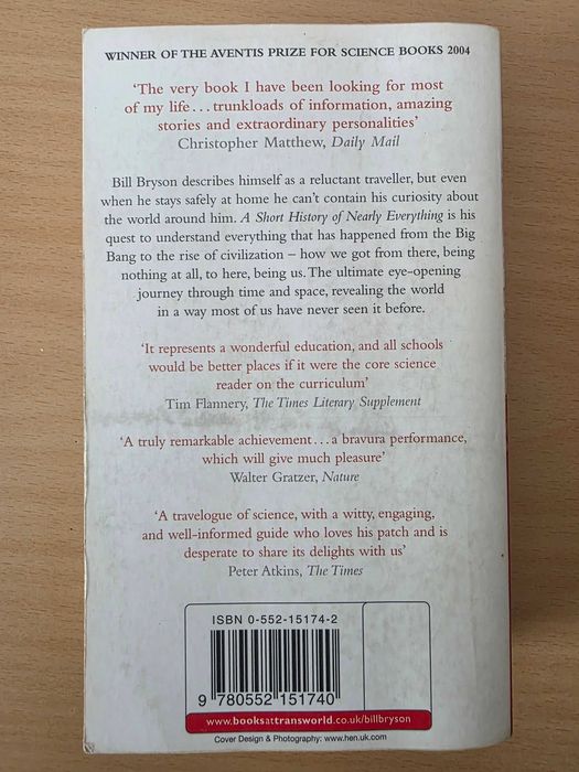 Livro "A Short History of Nearly Everything" de Bill Bryson