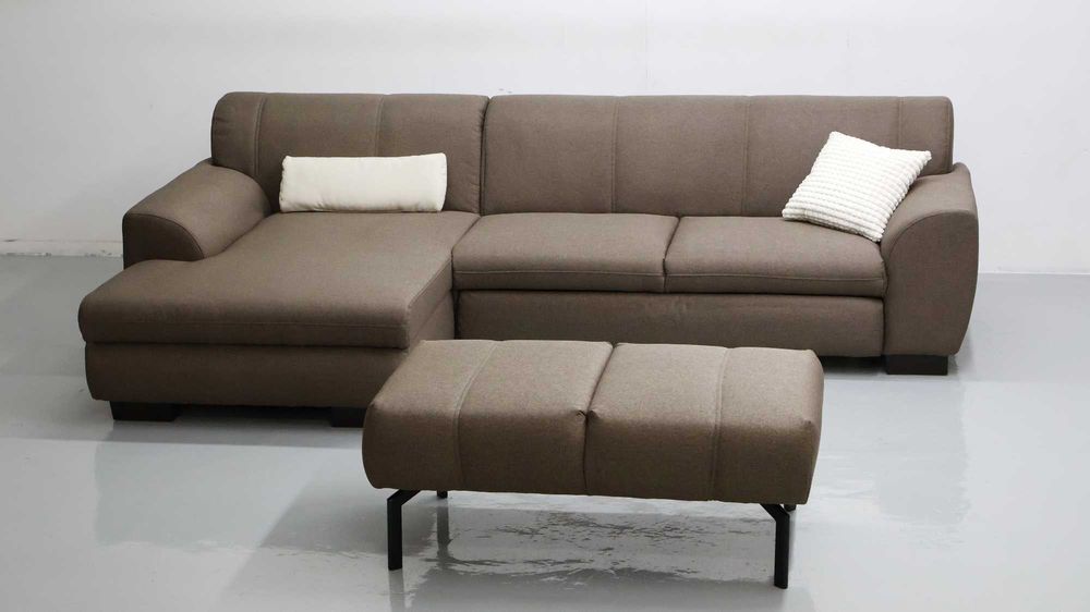 TCE DESIGN NAROŻNIK z funkcją spania PUFA rogówka sofa brązowa tkania