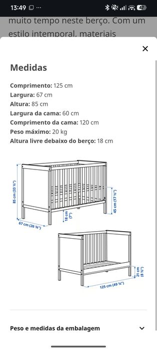 Berço 60x120 c/ colchão de espuma (como novo)
