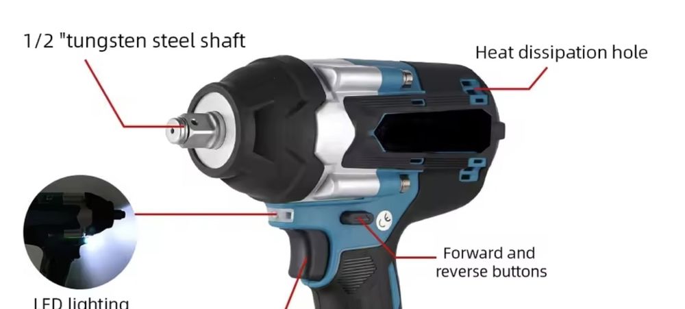 Chave de Impacto Sem Escovas 1800N.m para Bateria Makita 21V, Ferramen
