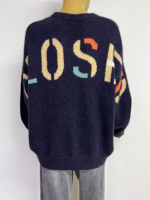 альпака вовна L XL обємний вʼязаний светр темно синій жіночий