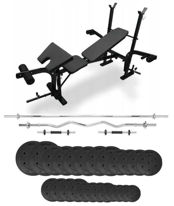 Zestaw Do Ćwiczeń 128kg Siłownia Ławeczka Hantle Sztanga Obciążenia