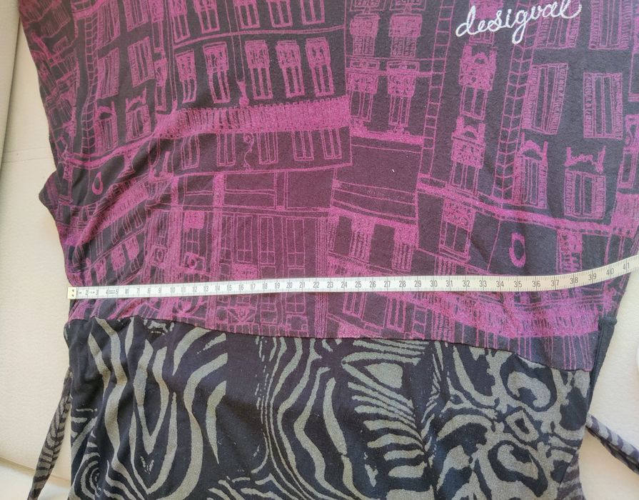 Vestido de verão, manga curta, preto e roxo, Desigual, S