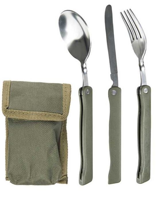 Mil-Tec набір столовий складаний: ложка, виделка, ніж у чохлі Олива