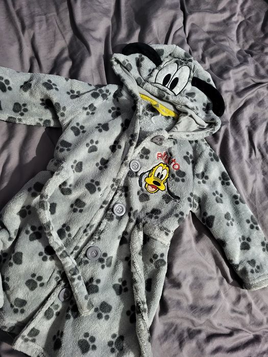 Szlafrok pluto w psie łapki, szary