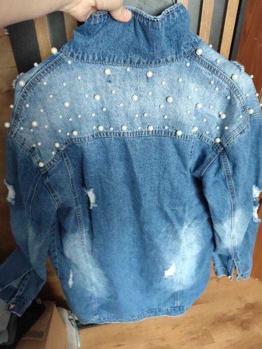 Jeansowa dłuższą katana z perełkami L